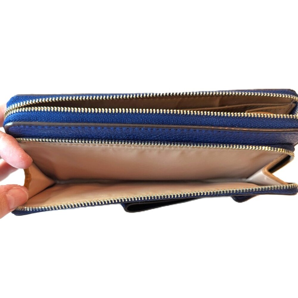 Coach Park Accordion Zip Wallet - Pebble Leather Navy #F49157 - Picture 4 of 5